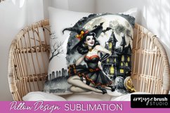 Retro Witch Pillow Cover - Halloween Pillow Sublimation PNG Product Image 1