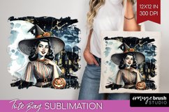 Witch Tote Bag Sublimation - Retro Halloween Tote Bag PNG Product Image 1