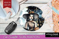 Witch Car Coaster - Retro Halloween Coaster PNG Sublimation Product Image 1
