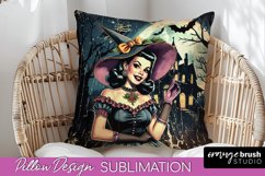 Retro Witch Pillow Cover - Halloween Pillow Sublimation PNG Product Image 1