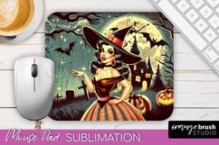 Retro Witch Mouse Pad - Halloween Mousepad Sublimation PNG Product Image 1
