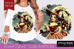 Witch Round Tshirt Background - Retro Halloween PNG Product Image 1