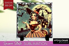 Witch Slate PNG - Retro Halloween Square Slate Sublimation Product Image 1