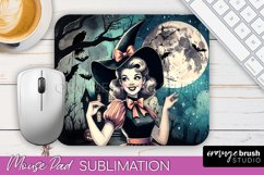 Retro Witch Mouse Pad - Halloween Mousepad Sublimation PNG Product Image 1