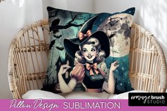 Retro Witch Pillow Cover - Halloween Pillow Sublimation PNG Product Image 1