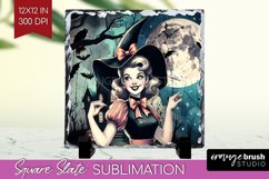 Witch Slate PNG - Retro Halloween Square Slate Sublimation Product Image 1