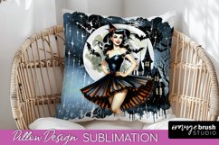 Retro Witch Pillow Cover - Halloween Pillow Sublimation PNG Product Image 1