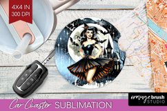 Witch Car Coaster - Retro Halloween Coaster PNG Sublimation Product Image 1