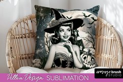 Retro Witch Pillow Cover - Halloween Pillow Sublimation PNG Product Image 1