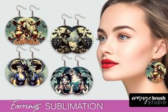 Retro Witch Earrings PNG - Halloween Earrings Sublimation Product Image 1