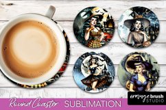 Retro Witch Round Coaster, Halloween Coaster Sublimation PNG Product Image 1