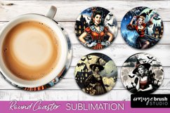 Retro Witch Round Coaster, Halloween Coaster Sublimation PNG Product Image 1