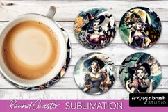 Retro Witch Round Coaster, Halloween Coaster Sublimation PNG Product Image 1