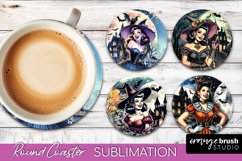 Retro Witch Round Coaster, Halloween Coaster Sublimation PNG Product Image 1