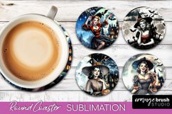 Retro Witch Round Coaster, Halloween Coaster Sublimation PNG Product Image 1