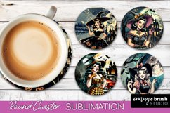 Retro Witch Round Coaster, Halloween Coaster Sublimation PNG Product Image 1