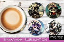Retro Witch Round Coaster, Halloween Coaster Sublimation PNG Product Image 1