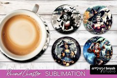 Retro Witch Round Coaster, Halloween Coaster Sublimation PNG Product Image 1