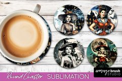 Retro Witch Round Coaster, Halloween Coaster Sublimation PNG Product Image 1