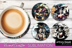 Retro Witch Round Coaster, Halloween Coaster Sublimation PNG Product Image 1