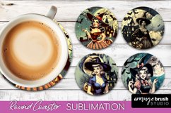 Retro Witch Round Coaster, Halloween Coaster Sublimation PNG Product Image 1