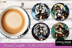Retro Witch Round Coaster, Halloween Coaster Sublimation PNG Product Image 1