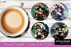 Retro Witch Round Coaster, Halloween Coaster Sublimation PNG Product Image 1