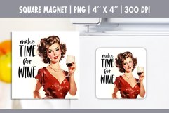 Vintage Pin Up Girl Square Magnet Sublimation Design PNG Product Image 1