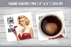 Vintage Pin Up Girl Square Coaster Sublimation Design PNG Product Image 1