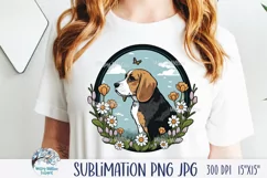 Beagle Dog with Flowers | Pet Sublimation PNG JPG Product Image 1