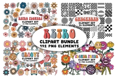 Retro Clipart Bundle Groovy PNG Elements Hippie Boho Product Image 1
