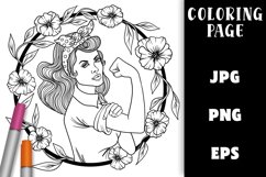 Vintage Strong Woman Coloring Page with Flowers Product Image 1