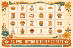 Retro Kitchen Clipart, Groovy 70s Kitchen PNG, Vintage Product Image 3