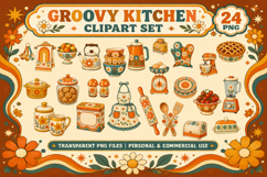 Retro Kitchen Clipart, Groovy 70s Kitchen PNG, Vintage Product Image 2
