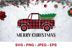 Christmas retro truck. Merry Christmas SVG. Buffalo plaid Product Image 1