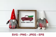Christmas retro truck. Merry Christmas SVG. Buffalo plaid Product Image 2