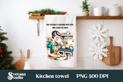 Retro woman kitchen towel sublimation | Towel PNG Product Image 1