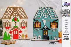 Reversible Halloween Christmas House Laser Cut | Home Decor Product Image 1