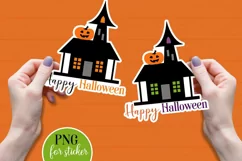 Happy Halloween Stickers PNG - Haunted House and Pumpkin Product Image 3