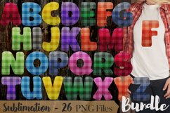 Glitter plaid alphabet sublimation design bundle Product Image 2