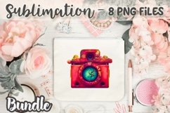 Vintage Christmas Camera Sublimation Bundle - 8 PNG Product Image 4