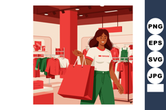 Woman shopping with large red bag in clothing store wearing Product Image 1