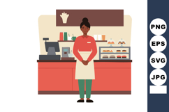 Barista woman standing behind counter at bakery cafe with pa Product Image 1