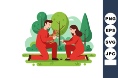 Couple planting tree sapling together outdoors environmental Product Image 1