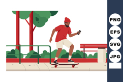 Man skateboarding in urban park wearing red shirt and cap ho Product Image 1