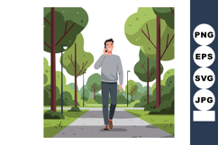 Man walking in green park talking on phone casual outfit nat Product Image 1