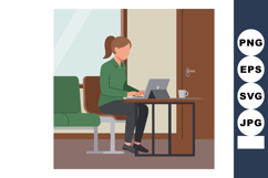 Woman working on tablet at desk in modern office interior wi Product Image 1