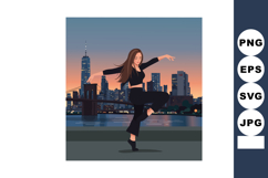 Woman dancing ballet silhouette during sunset with cityscape Product Image 1
