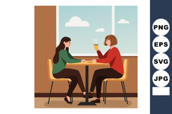 Two women sitting at table enjoying coffee and conversation Product Image 1