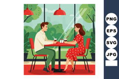 Couple enjoying coffee date at cafe with large windows and g Product Image 1